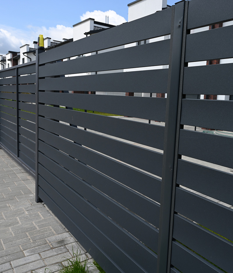 Modern Dark Gray Aluminum Fence Close up -1458489299 Modern Dark Gray Aluminum Fence Close up